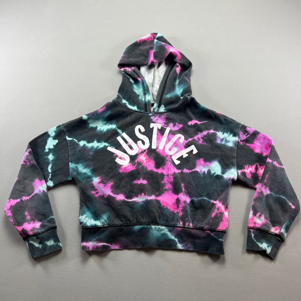 Justice Hoodie Girls S Multi Tie Dye Cotton Fleece Lined Long Sleeve Pullover